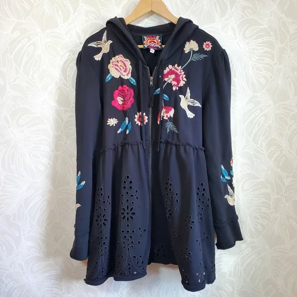 Johnny Was Floral Junia French Terry Cotton Zip Up Hoodie Jacket - Picture 4 of 15